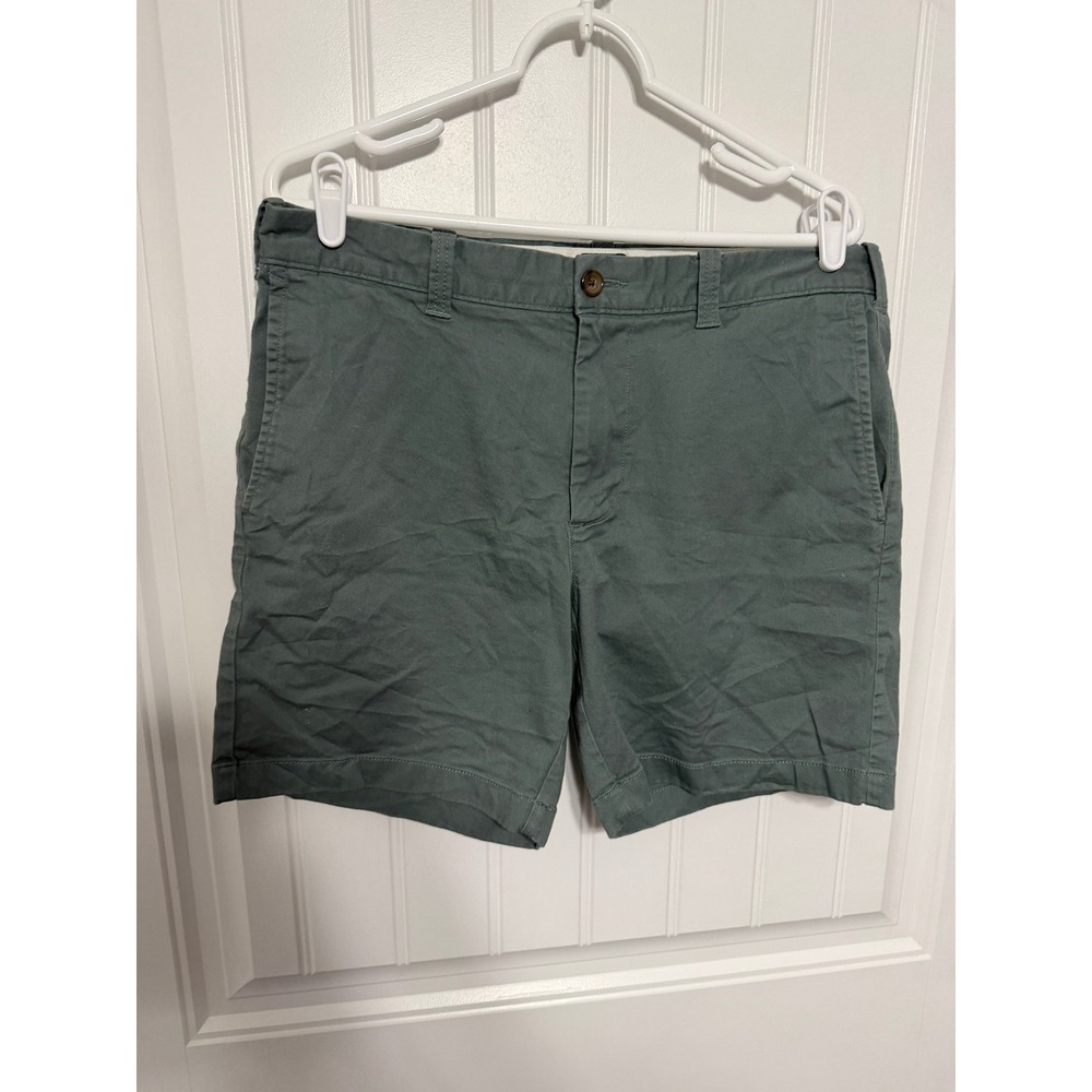 J.Crew Shorts Mens 34 Chino 7" Inseam Solid Green Flat Front Twill EUC